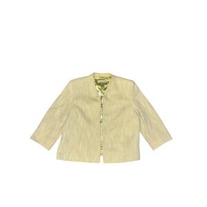Kasper Blazer 14P Lime Green Textured‎ Open Front 3/4 Sleeve Professional Jacket